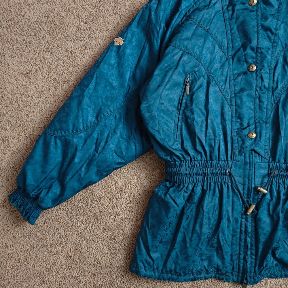 Vintage Descente‎ Teal Floral Ski Jacket Women's Size 10 Winter Warm Coat - Picture 6 of 16